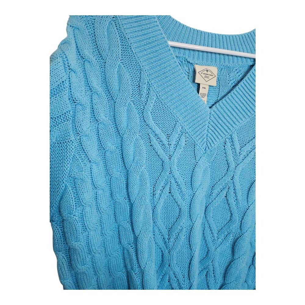 NEW St. John's Bay Petite Cable Knit V-Neck Sweater Aqua Blue PXL - Picture 2 of 6